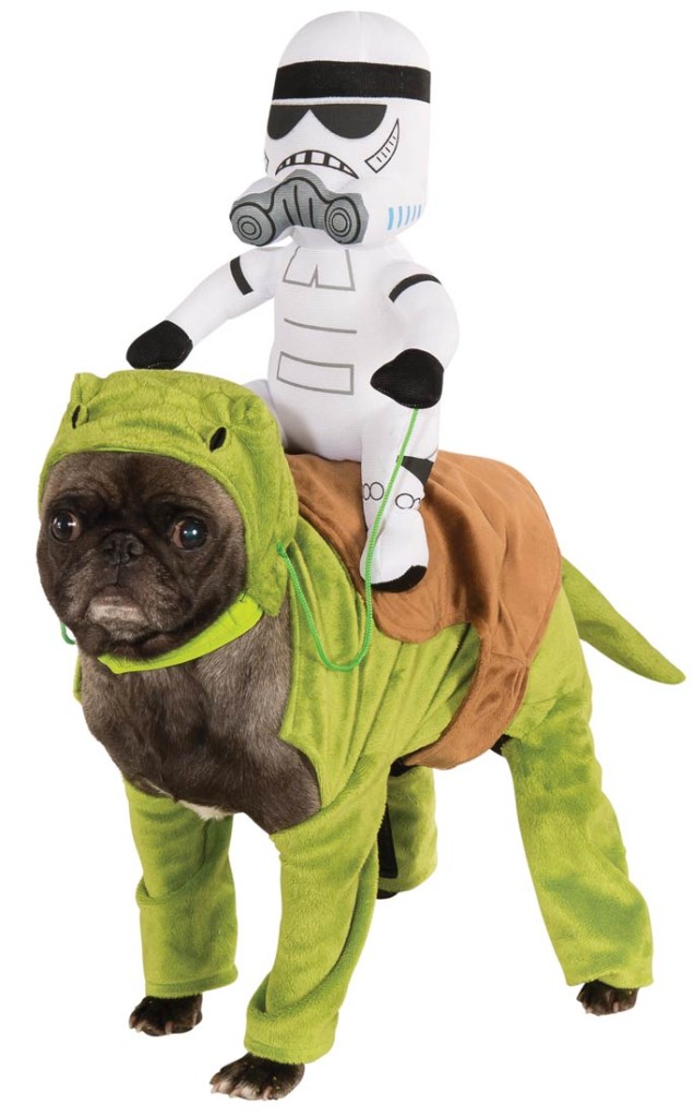 A bulldog wearing a Star Wars Dewback costume