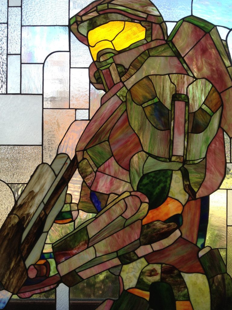 Halo's Master Chief in stained glass